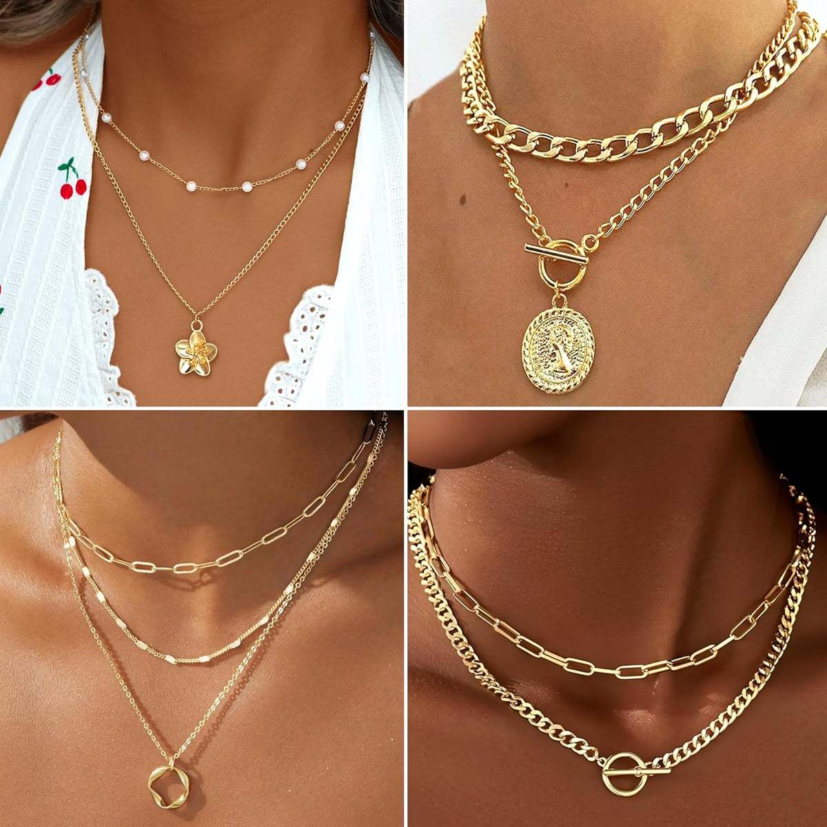 17 MILE 78 Pieces Gold Jewelry Set for Women, 9 Necklace, 24 Bangle Bracelet, 22 Earrings, 23 Knuckle Rings Gold Plated Jewerly set for Women Gift