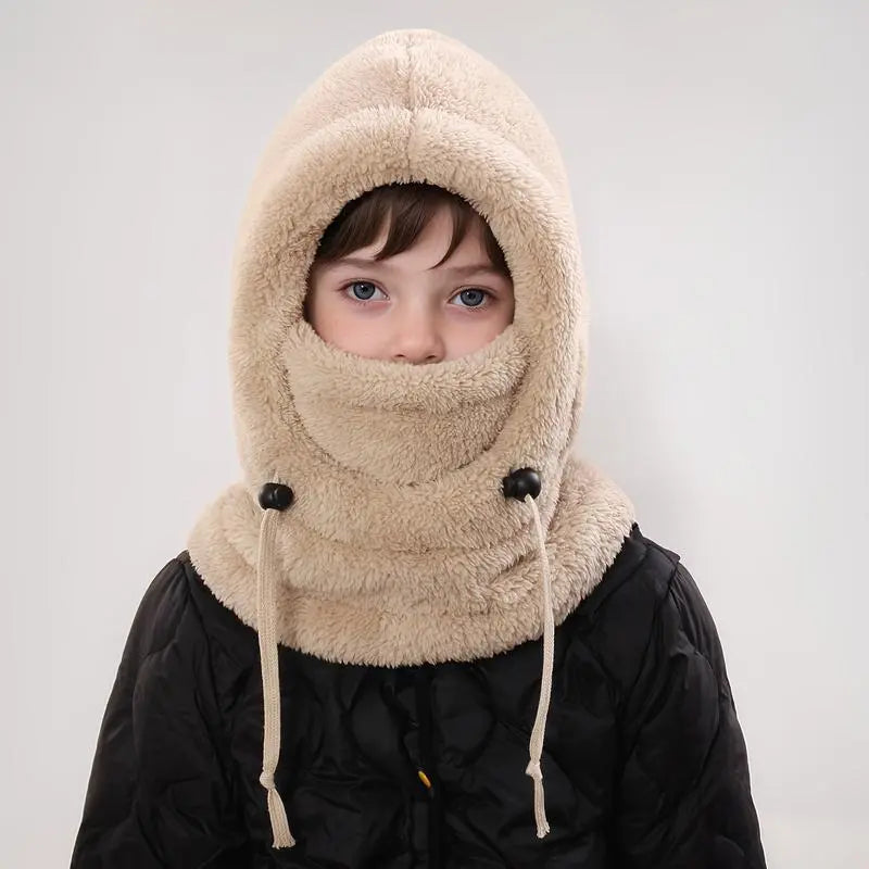 Kids' Thermal Knit Balaclava Hat with Detachable Hood, Soft Fleece Lined Windproof Neck Warmer for Winter Sports & Skiing (Ages 3-10), S (3-10Y)