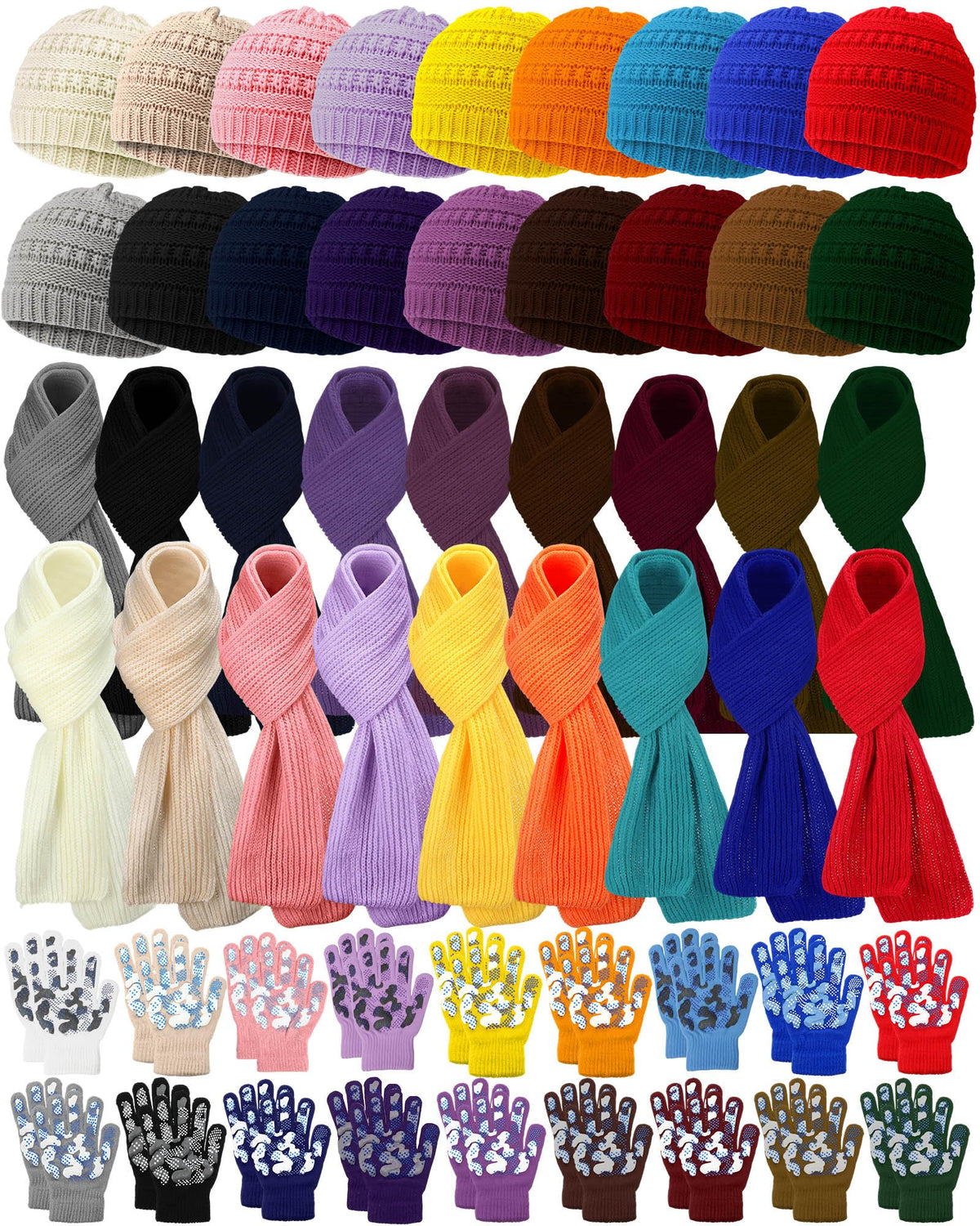 JaGely Kids Hat Gloves Scarf Winter Set, Warm Knitted Beanie Caps Scarves Gloves Bulk for Boys Girls Donation Cold Weather