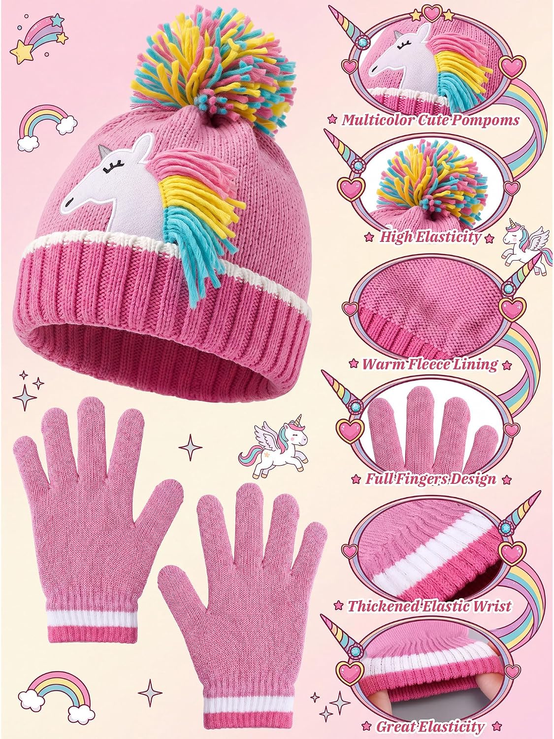 Bencailor 3 Pcs Kids Winter Hat Gloves Scarf Set