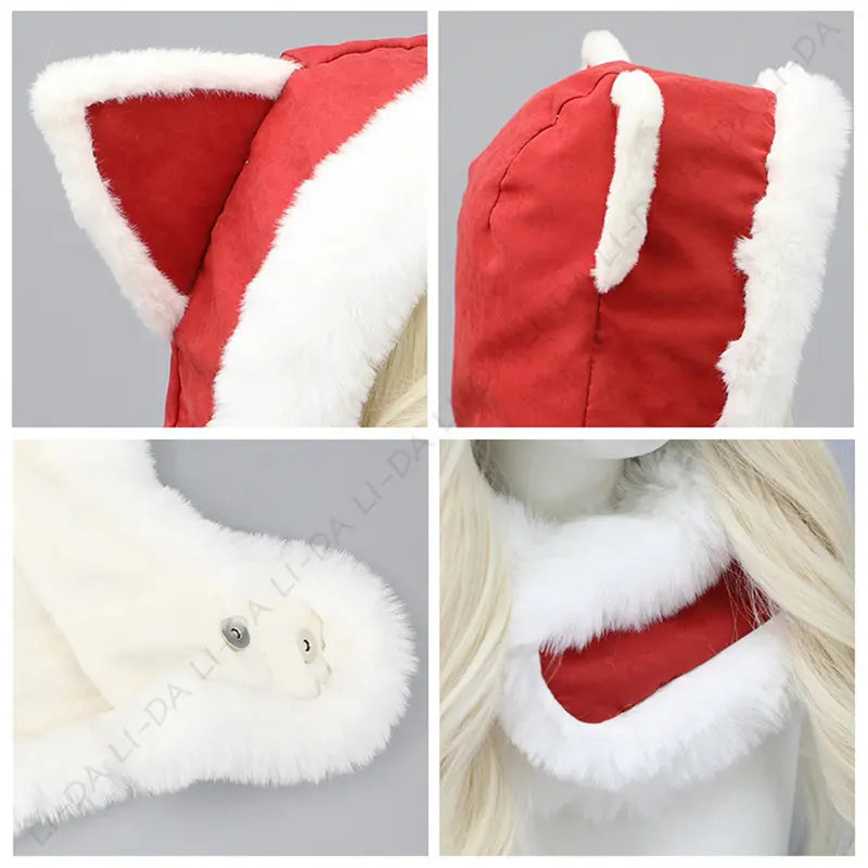 Cute Cat Ears Scarf Hood - Plush Faux Fur Women's Winter Hat with Thermal Lined Ears & Neck Warmer for Christmas Festival