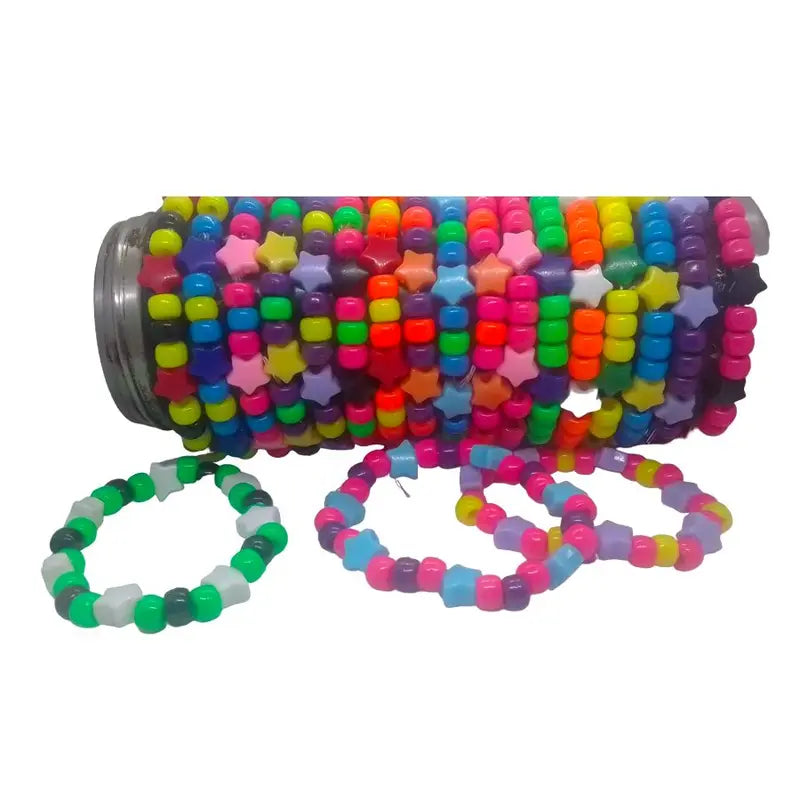 20 Single Kandi Bracelets Neon Colors W/Star Pony Beds Get Ready for EDC