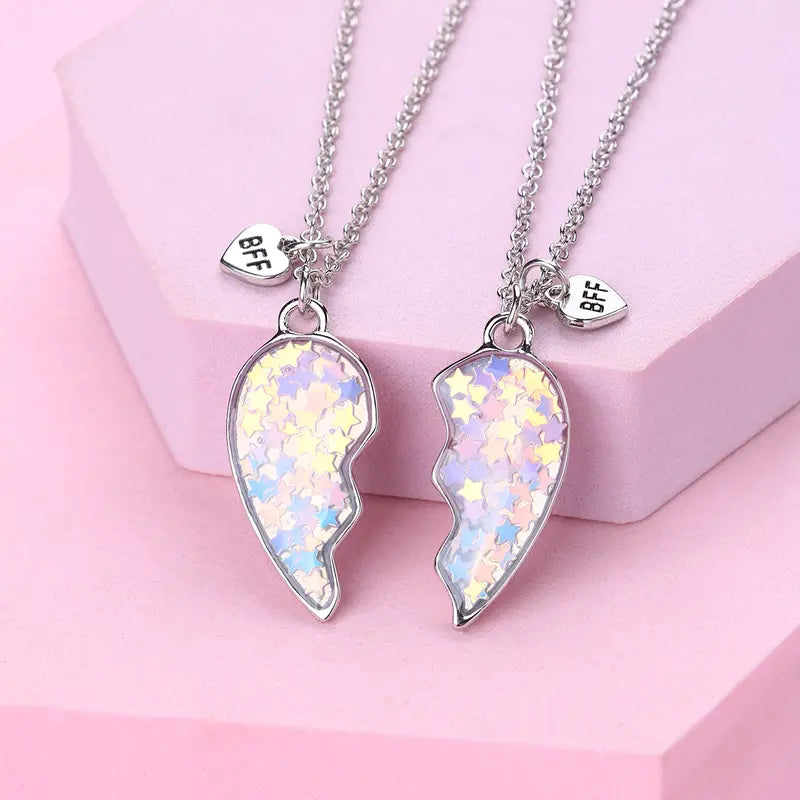 Five-pointed star sequin heart necklace alloy oil-drip pendant double chain cartoon children's jewelry