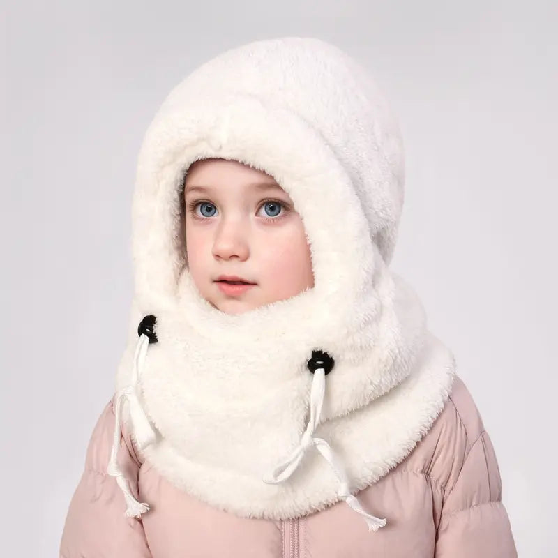 Kids' Windproof Thermal Balaclava Full Face Mask (Ages 3-10) - Soft Fleece, Detachable Hood Collar, Neck Warmer Hat, Motorcycle Protective Gear, Neck-to-Face Cover, Windproof Seal, Hand Wash (Black, Khaki, Pink) - Khaki 1