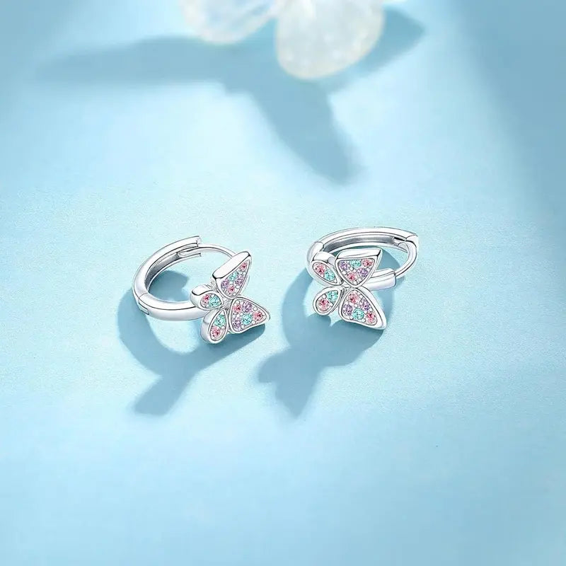 Women's Hypoallergenic Cubic Zirconia Butterfly Hoop Earrings - Lead-Free, Fade-Resistant Metal Ear Accessories, 0.39" Inner Diameter, Symbolizes Growth & Beauty, Ideal for Christmas Birthday Gifts & Daily Wear