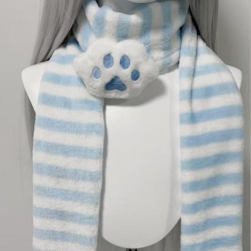 Korean Harajuku Striped Pink Cute New Scarf for Women Japanese Sweet Cat Paw Striped Wrap Warm Woman Scarf Y2k Accessories