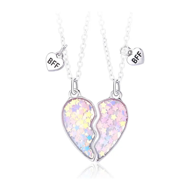 Five-pointed star sequin heart necklace alloy oil-drip pendant double chain cartoon children's jewelry