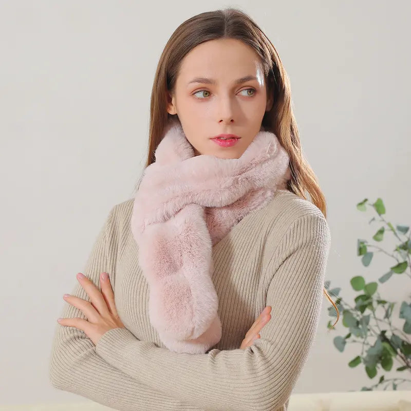 Luxurira Faux Fur Winter Scarf Simple Accessory for Women Cold Wash Friendly Faux Fur Material 160cm x 8cm