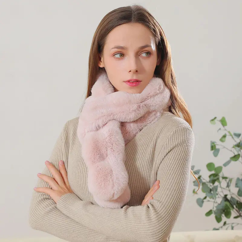 Luxurira Faux Fur Winter Scarf Simple Accessory for Women Cold Wash Friendly Faux Fur Material 160cm x 8cm