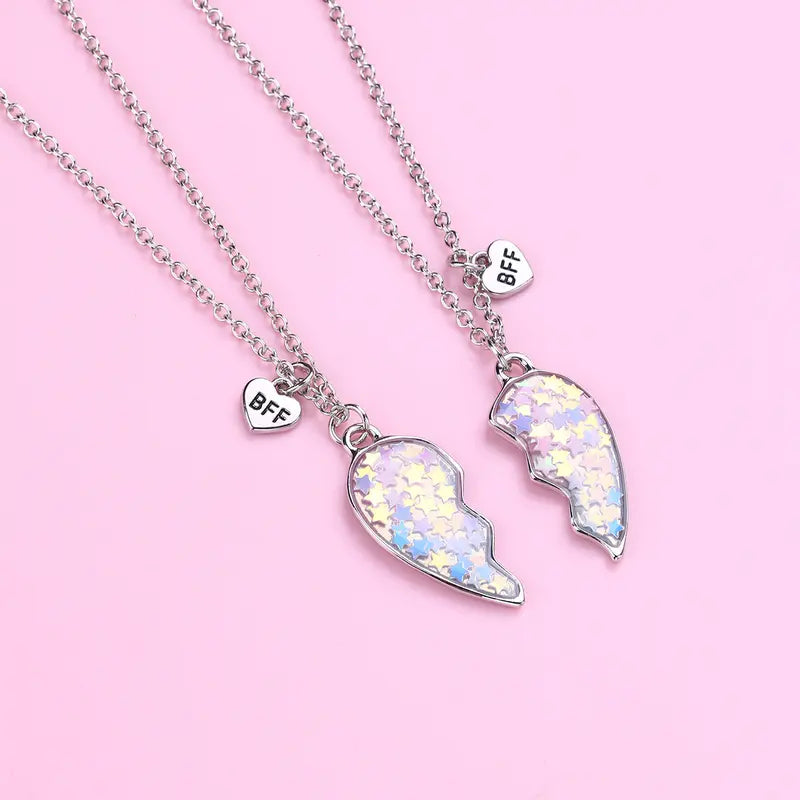 Five-pointed star sequin heart necklace alloy oil-drip pendant double chain cartoon children's jewelry