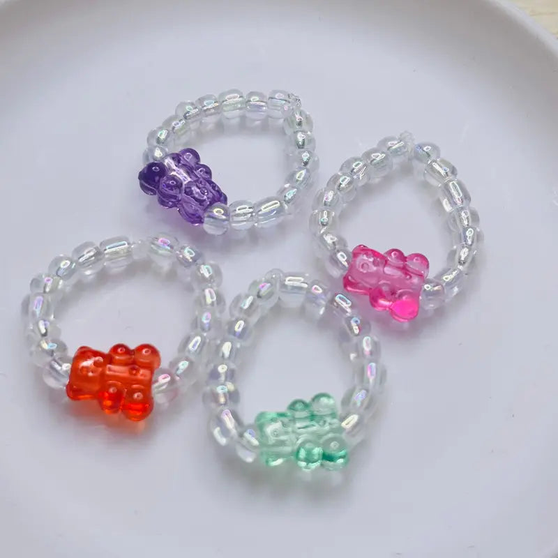 Dainty Beaded Gummy Bear Rings (Sets of 3)