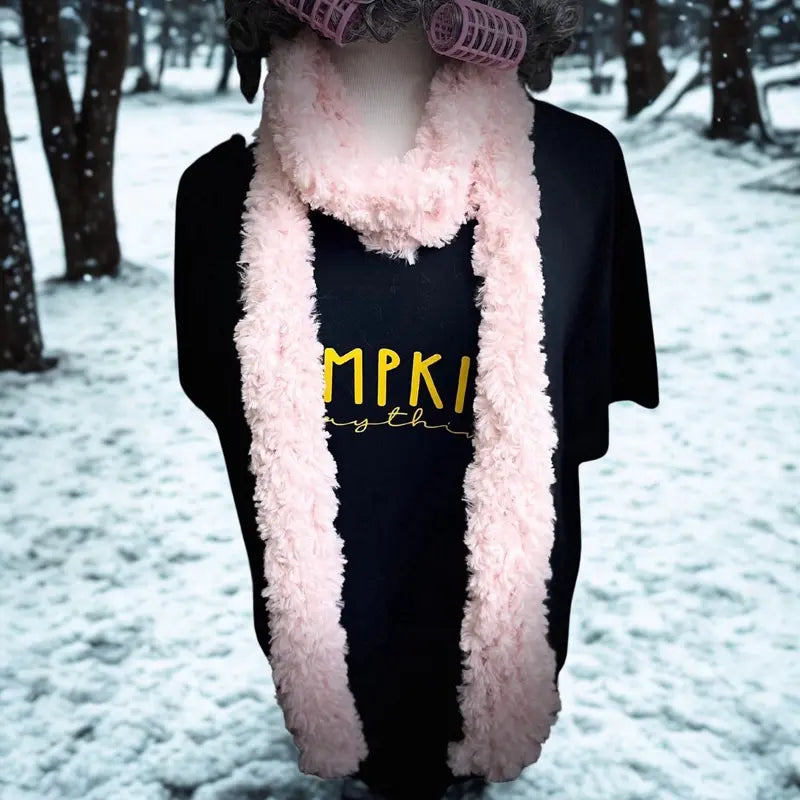 Faux Fur Handmade Knit Scarf Light Pink Cozy Winter Accessory for Women