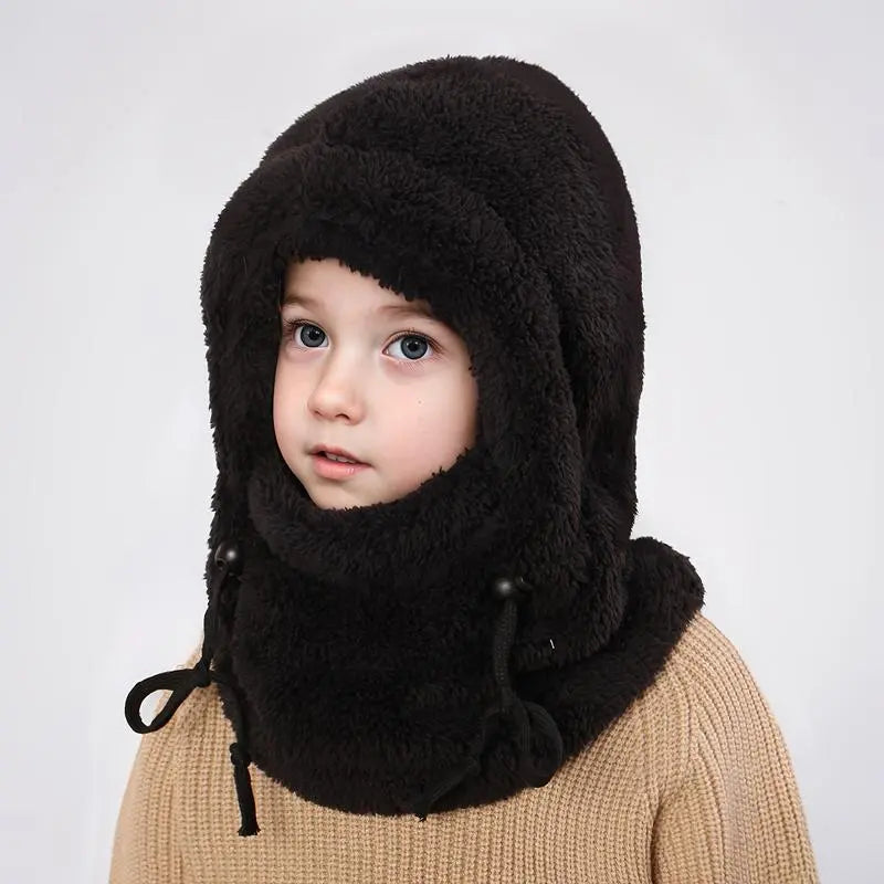 Kids' Thermal Knit Balaclava Hat with Detachable Hood, Soft Fleece Lined Windproof Neck Warmer for Winter Sports & Skiing (Ages 3-10), S (3-10Y)