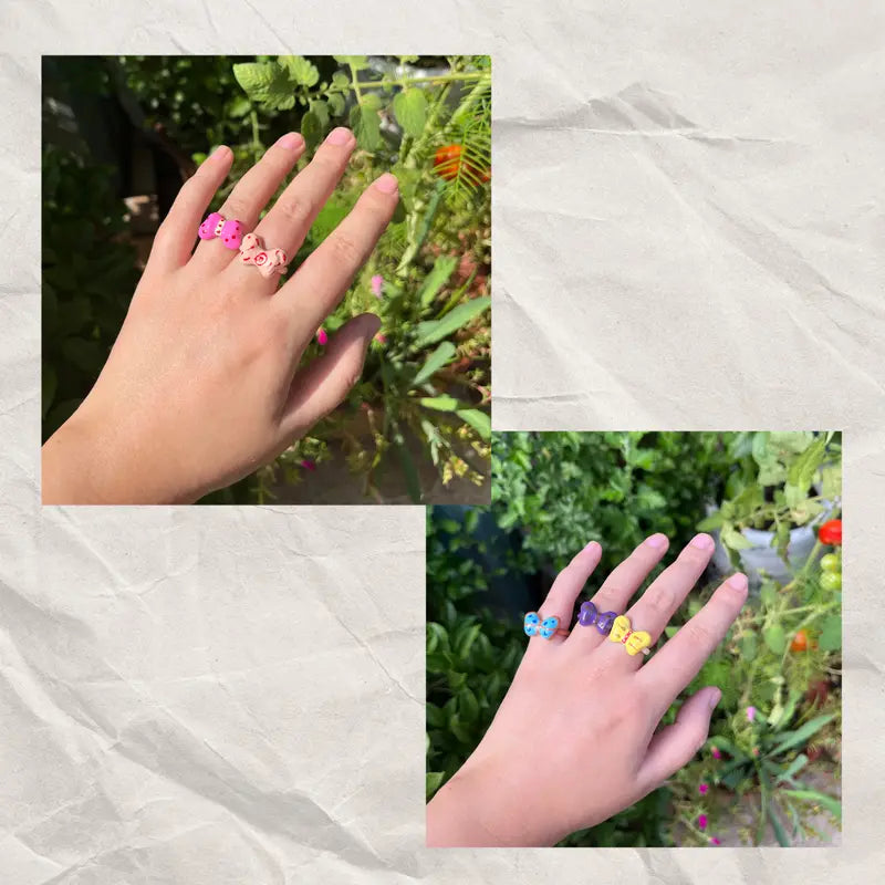 Handmade Bow Rings Cold Enamel Non Tarnish Size Adjustable Open Rings Stackable Retro Whimsical Fun Funky Chunky Y2K Colorful