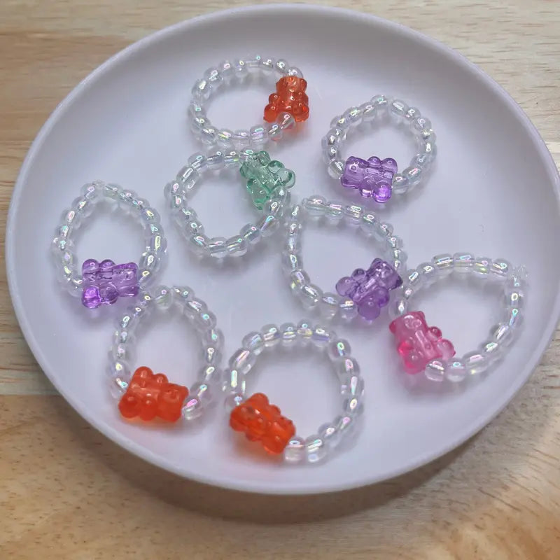 Dainty Beaded Gummy Bear Rings (Sets of 3)