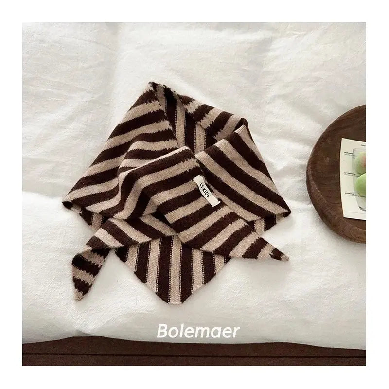 NewBaby Kids Autumn Winter Black Apricot Striped Wool Knitted Scarf Small Scarf Versatile Warm Korean Triangle Warm Soft Scarf