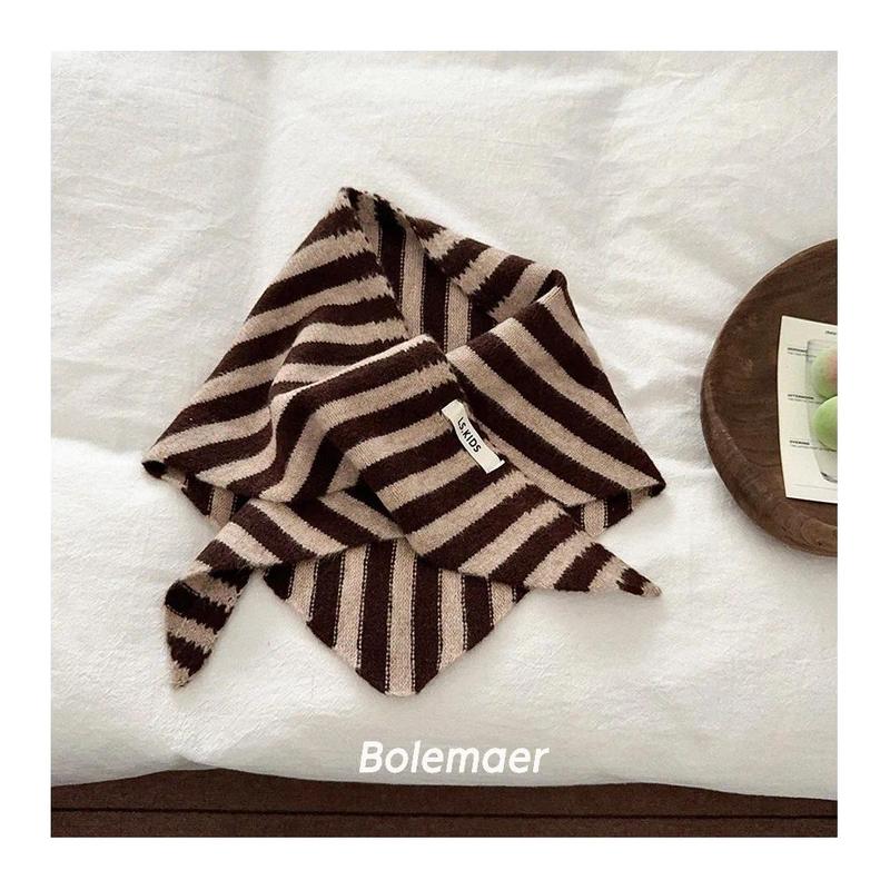 NewBaby Kids Autumn Winter Black Apricot Striped Wool Knitted Scarf Small Scarf Versatile Warm Korean Triangle Warm Soft Scarf