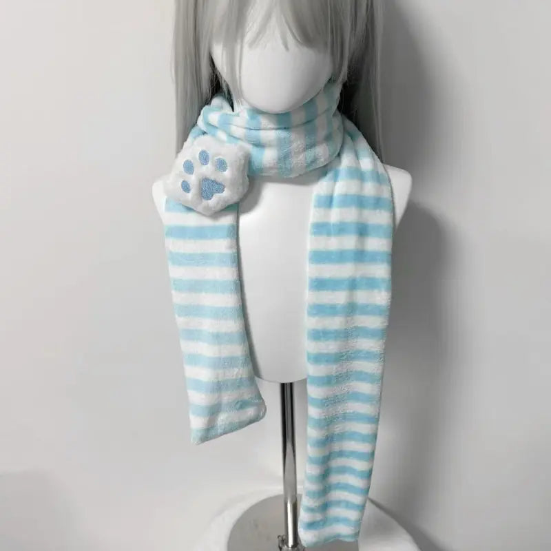 Korean Harajuku Striped Pink Cute New Scarf for Women Japanese Sweet Cat Paw Striped Wrap Warm Woman Scarf Y2k Accessories
