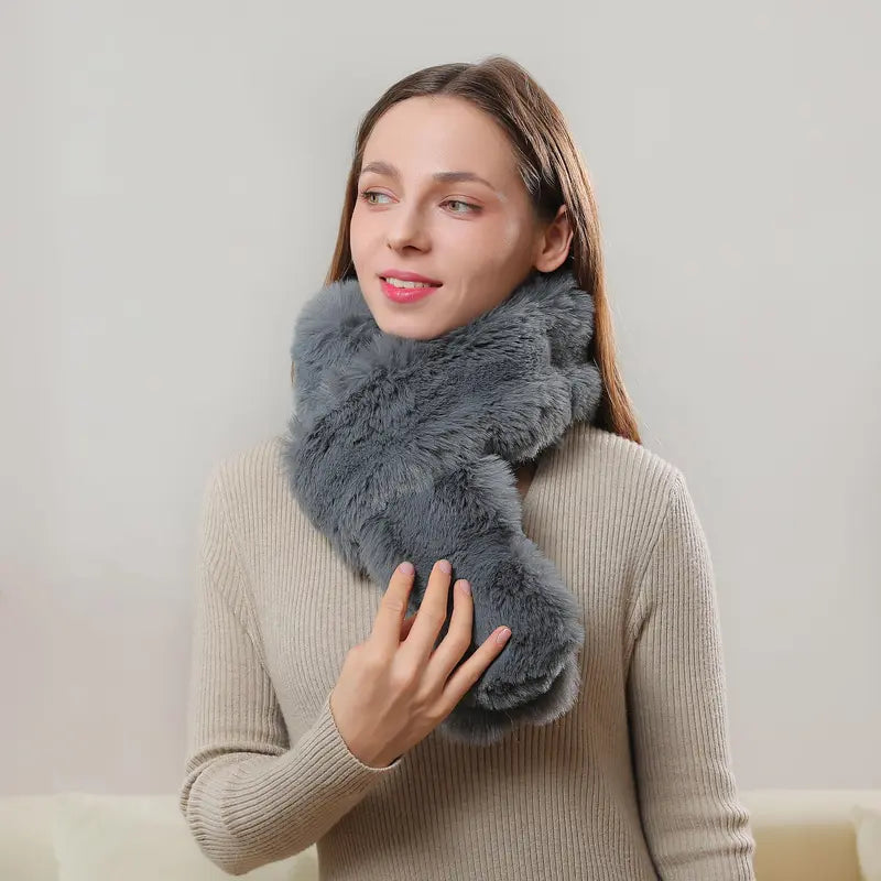 Luxurira Faux Fur Winter Scarf Simple  Accessory for Women Cold Wash Friendly Faux Fur Material 160cm x 8cm