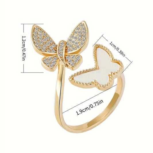 Fashion Butterfly Design Ring, Rhinestone Decorated Ring for Women & Girls, Elegant All-match Fashion Jewelry Accessories for Daily Wear