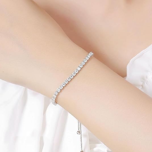 Bracelet for Women Sliver Gold Plated Tennis Bracelet Cubic Zirconia Adjustable Slider Clasp Jewelry Charm Accessories Gift