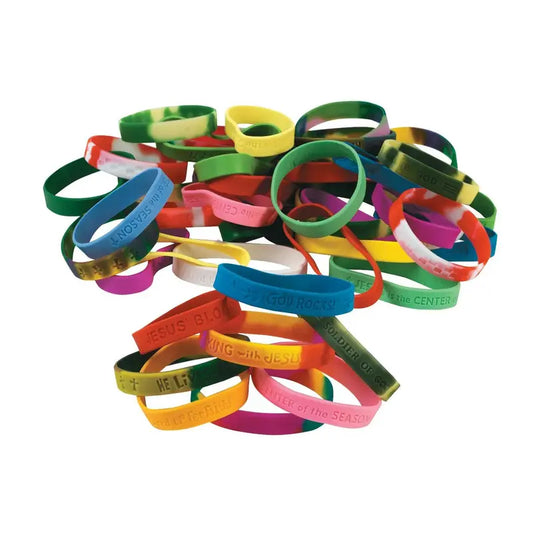 7 1/2" Bulk 100 Pc. Religious Sayings Solid Color & Patterned Rubber Bracelet Assortment