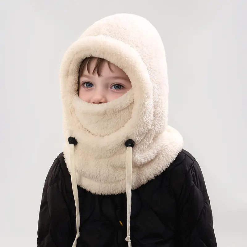 Kids' Windproof Thermal Balaclava Full Face Mask (Ages 3-10) - Soft Fleece, Detachable Hood Collar, Neck Warmer Hat, Motorcycle Protective Gear, Neck-to-Face Cover, Windproof Seal, Hand Wash (Black, Khaki, Pink) - Khaki 1