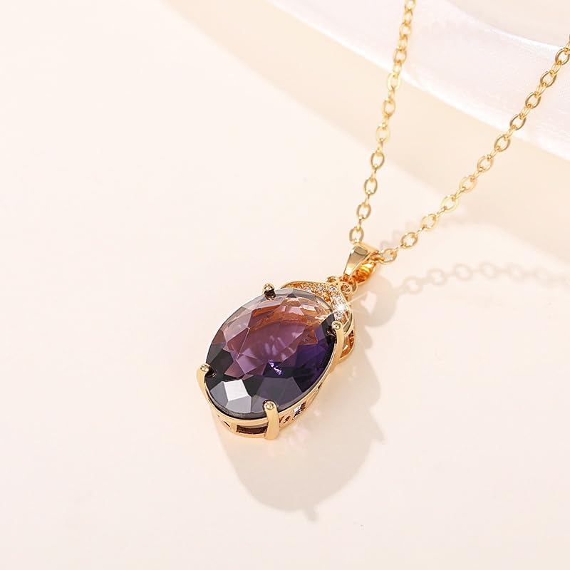 Attractive Oval Purple CZ Pendant Necklace Female Graceful Charms Jewelry