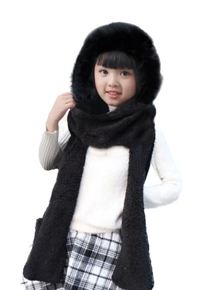 Winter Hat Gloves Scarf Set for Kids Cute Panda Movable Ears Warm Hood