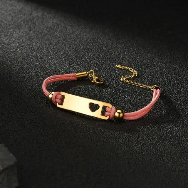 AS519 Personalized Gift for Children Rope Bracelet Engraved Names for Birthday Rope Children's Curved DIY Personalized Hollow Moon Love Bracelet