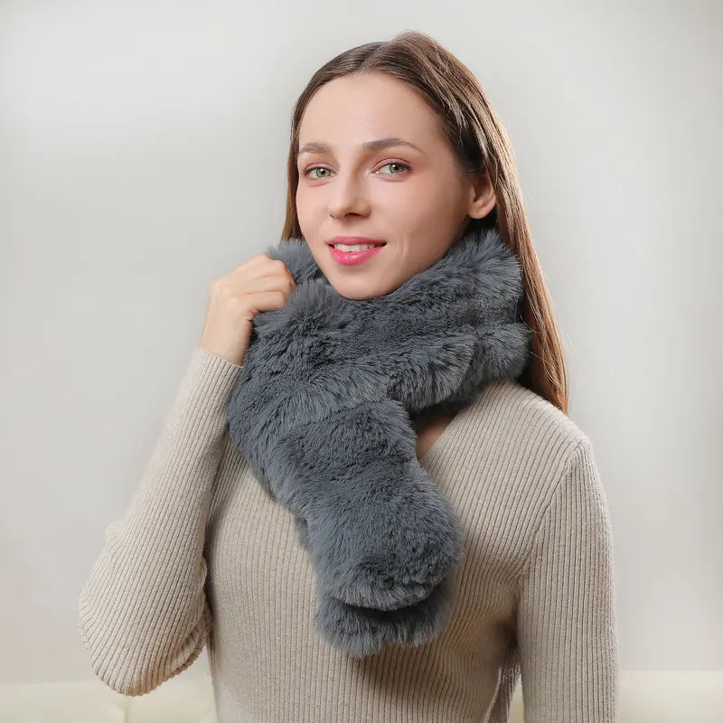 Luxurira Faux Fur Winter Scarf Simple  Accessory for Women Cold Wash Friendly Faux Fur Material 160cm x 8cm