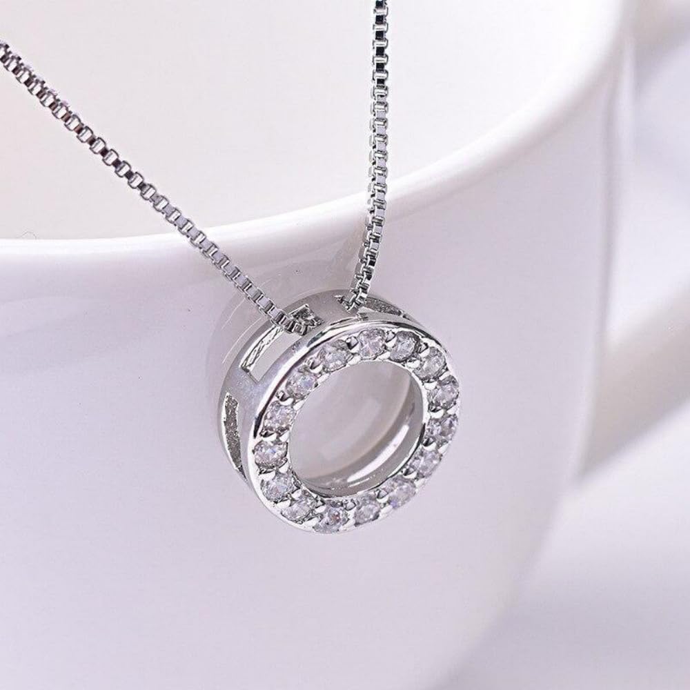 Trendy Circle Necklace with Shiny CZ Simple Stylish Wedding Party Jewelry