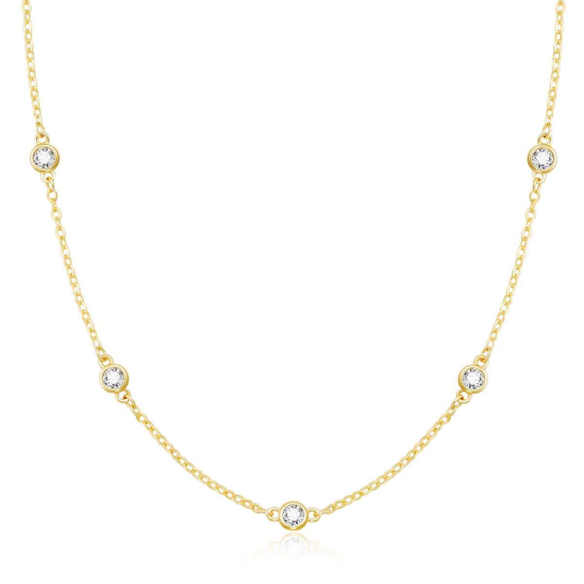 Dainty Silver Gold Necklaces for Women Cute Station Choker Simulated Diamond Necklace Simple Layering CZ Necklace Trendy Jewelry Gifts