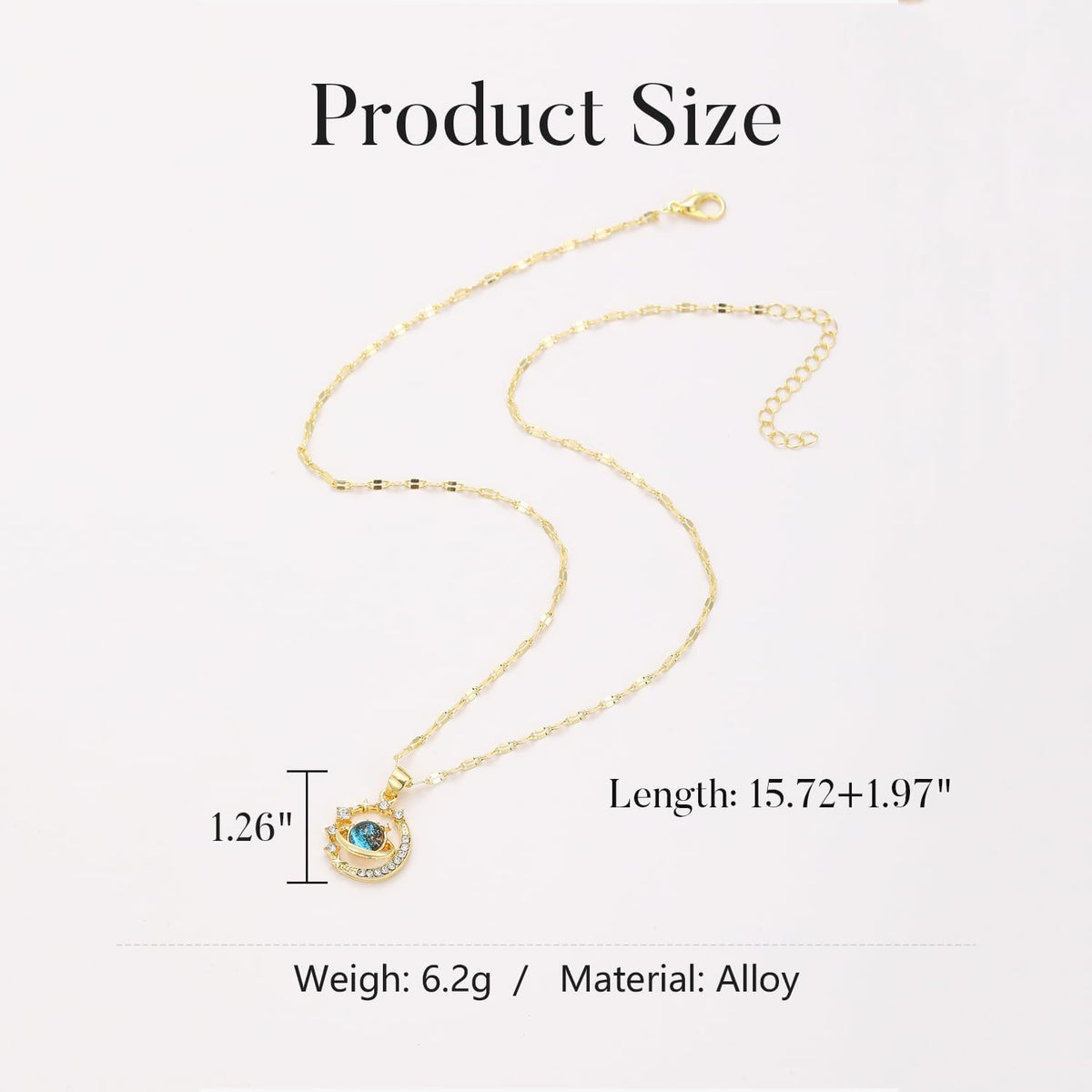 1PCS Gold Necklace, Blue Gemstone Star Pendant, Gold Tone Chain Jewelry for Women, Elegant Moon and Star Necklaces, Fashion Accessory for Special Events