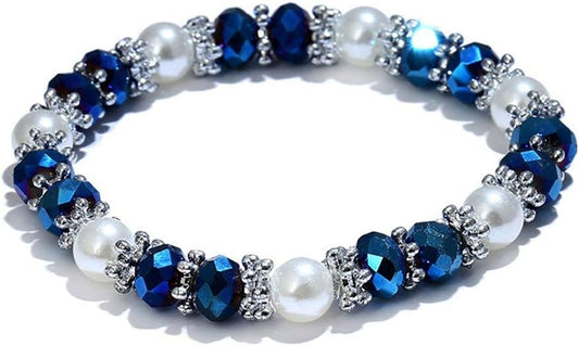 Stylish Bracelet Shiny Colorful Rhinestone Faux Pearl Bracelet Bangle Women Jewelry Birthday Gift - Black Useful