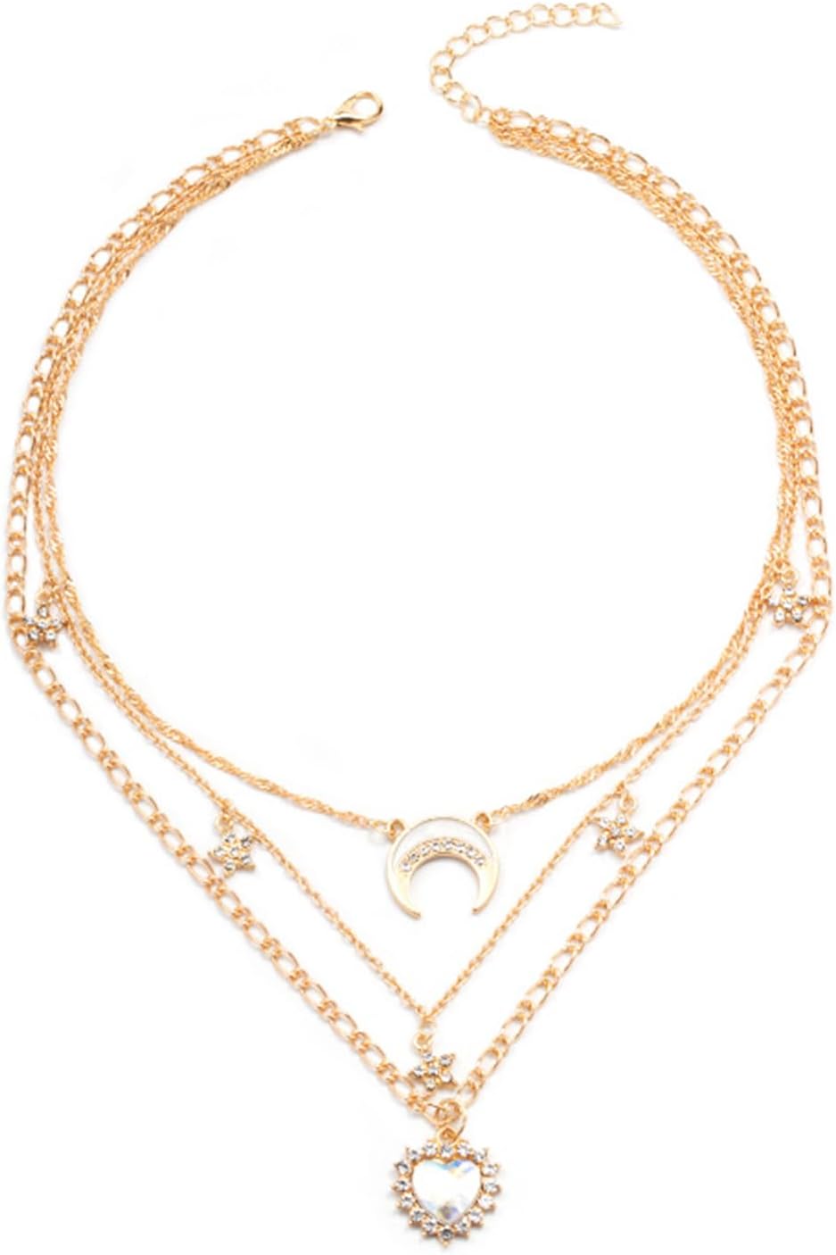 Layered Gold Necklaces for Women, 14K Gold Plated Stackable Stack Choker Necklaces Trendy Layering Moon Pendant Chain Necklace Set Jewelry for Mother