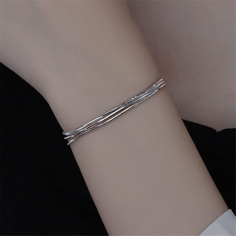 925 Sterling Silver Layered Heart Beaded Bracelets for Women Teens Link Chain Bracelet Fashion Jewelry Gifts