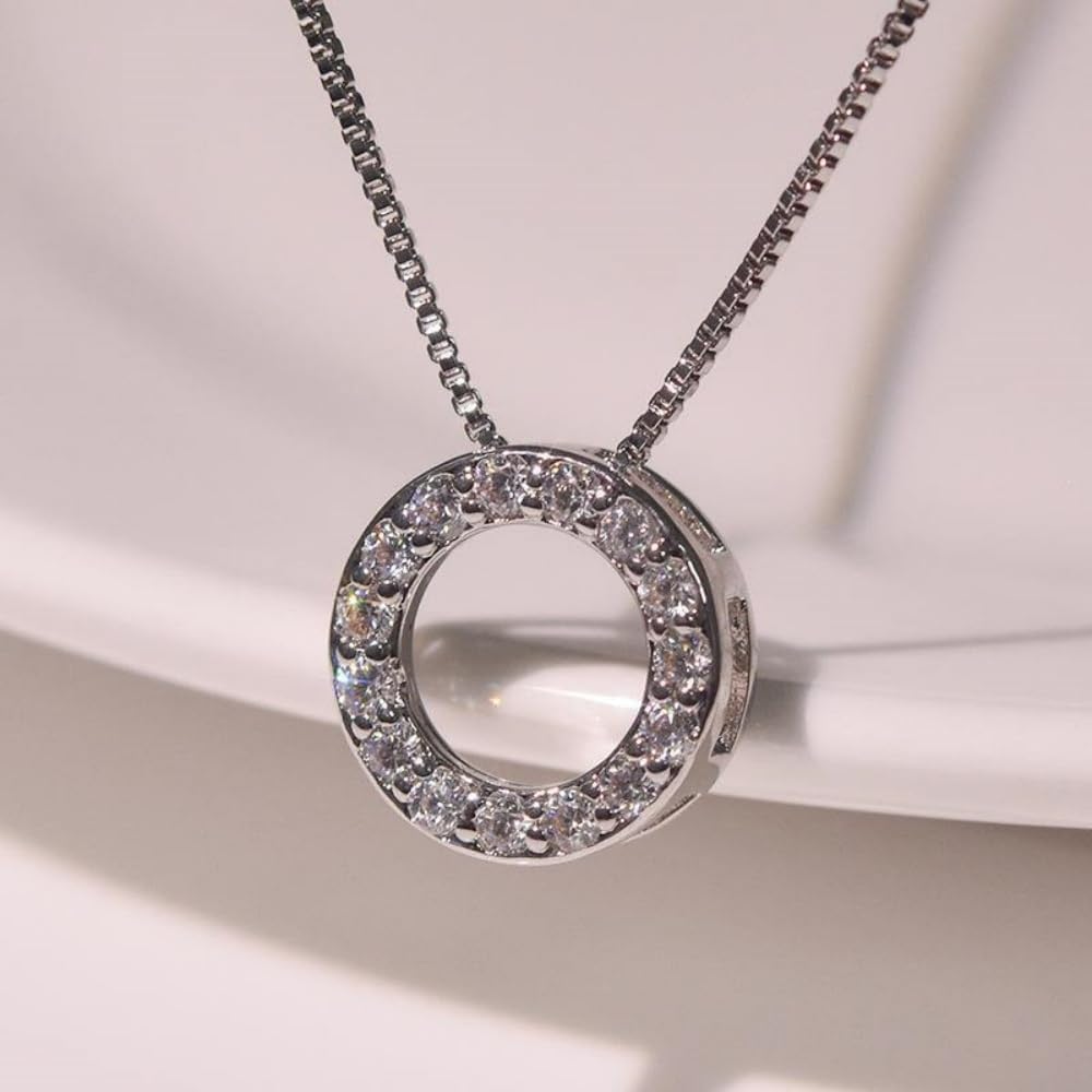 Trendy Circle Necklace with Shiny CZ Simple Stylish Wedding Party Jewelry
