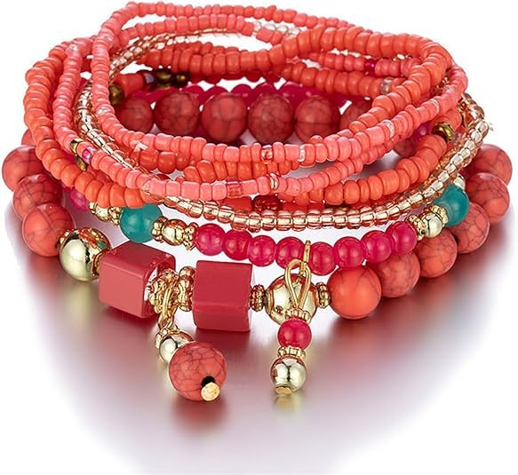 Beaded Bracelets for Women,Bohemian Stackable Style Multilayered Stretch Bracelets Friendship Jewelry Summer