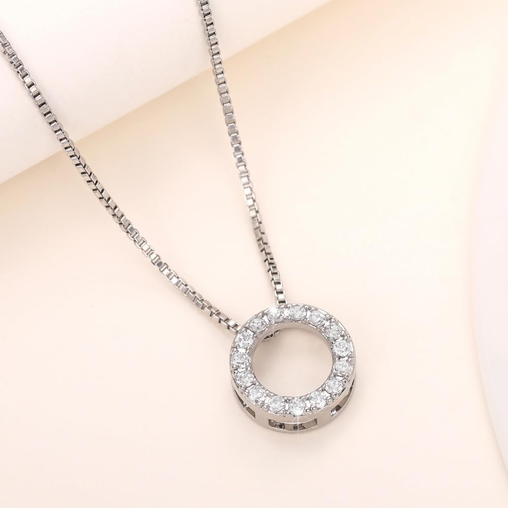 Trendy Circle Necklace with Shiny CZ Simple Stylish Wedding Party Jewelry