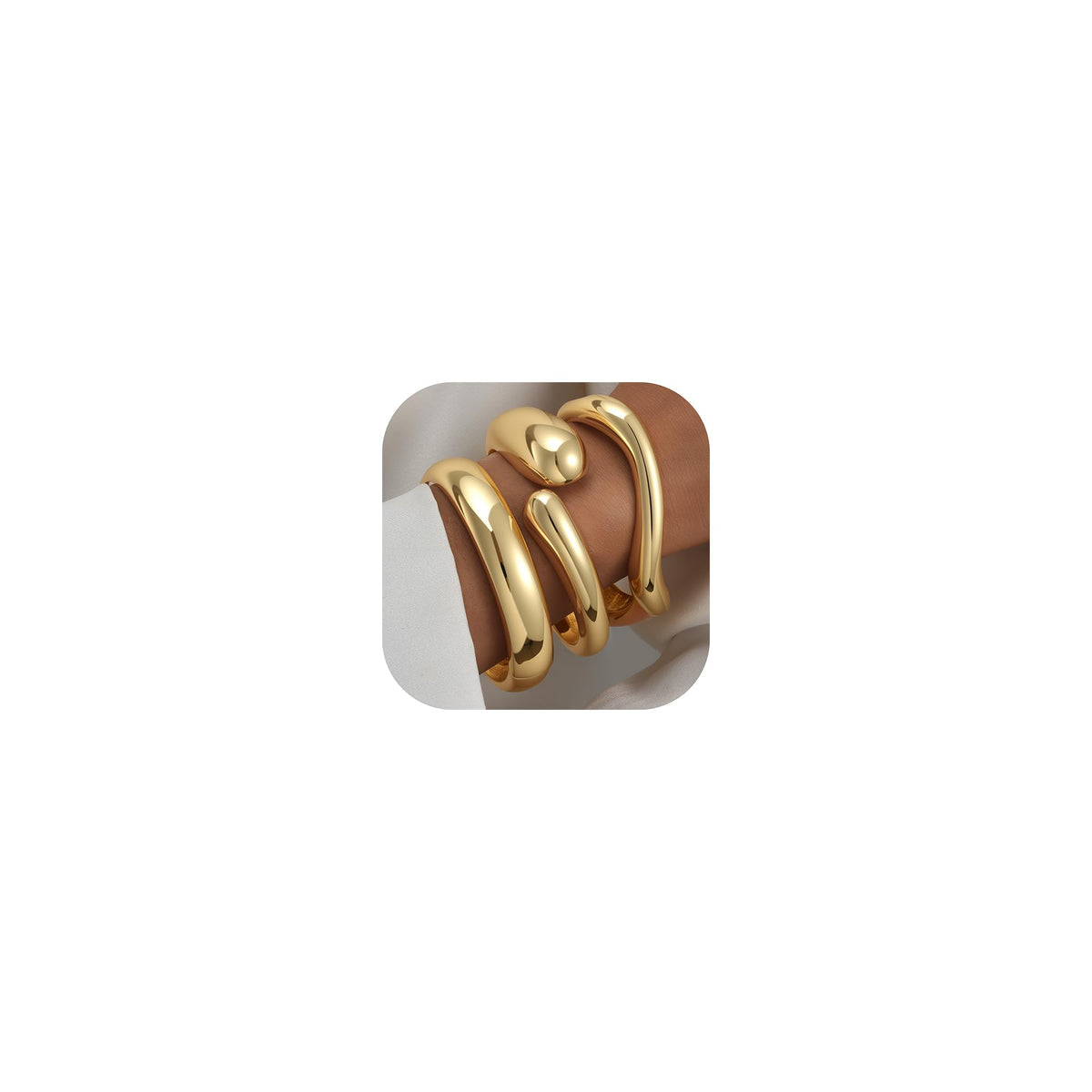 5Pcs Gold Bangle Bracelets for Women, Chunky Stackable Cuff Bracelet Set