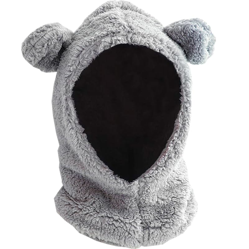 2 in 1 Kids Bear Hat Scarf Toddler Balaclava Winter Warm Beanies Cap Thick Fleece Skull Caps for Boys Girls
