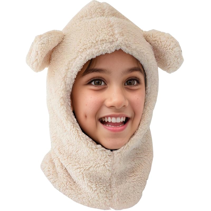 2 in 1 Kids Bear Hat Scarf Toddler Balaclava Winter Warm Beanies Cap Thick Fleece Skull Caps for Boys Girls