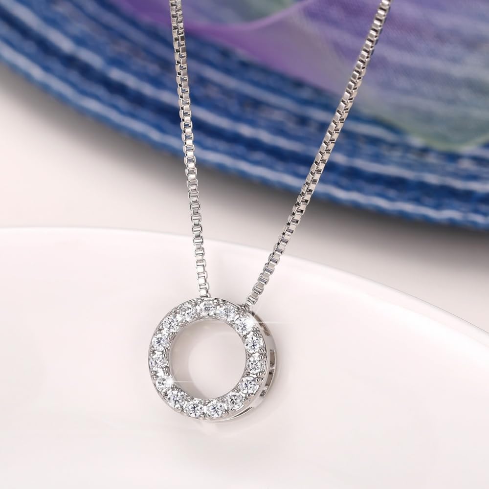 Trendy Circle Necklace with Shiny CZ Simple Stylish Wedding Party Jewelry