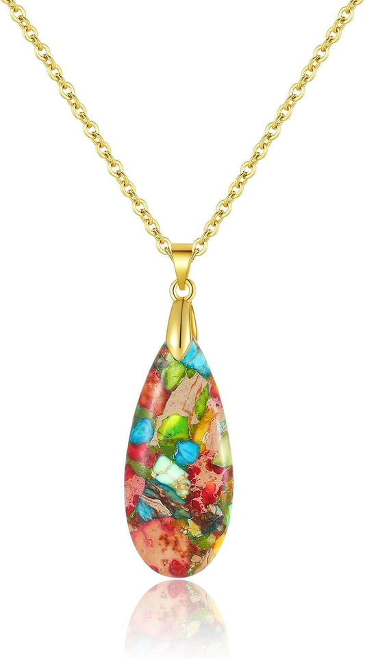 Healing Stone Gold Pendant Necklaces for Women, Inspirational Well Gifts