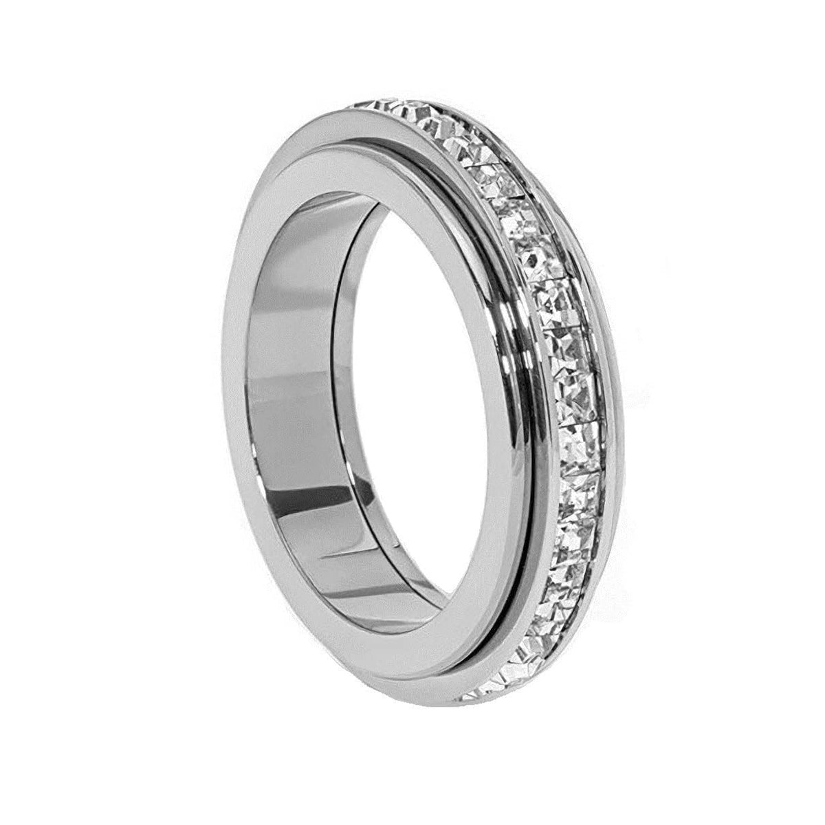 Pingyongchang Titanium Steel Spinner Fidget Band Rings for Women Men Cubic Zirconia Rotatable Anxiety Relief Ring Wedding Promise Statement Jewelry Sizes 5-12