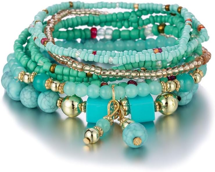 Beaded Bracelets for Women,Bohemian Stackable Style Multilayered Stretch Bracelets Friendship Jewelry Summer