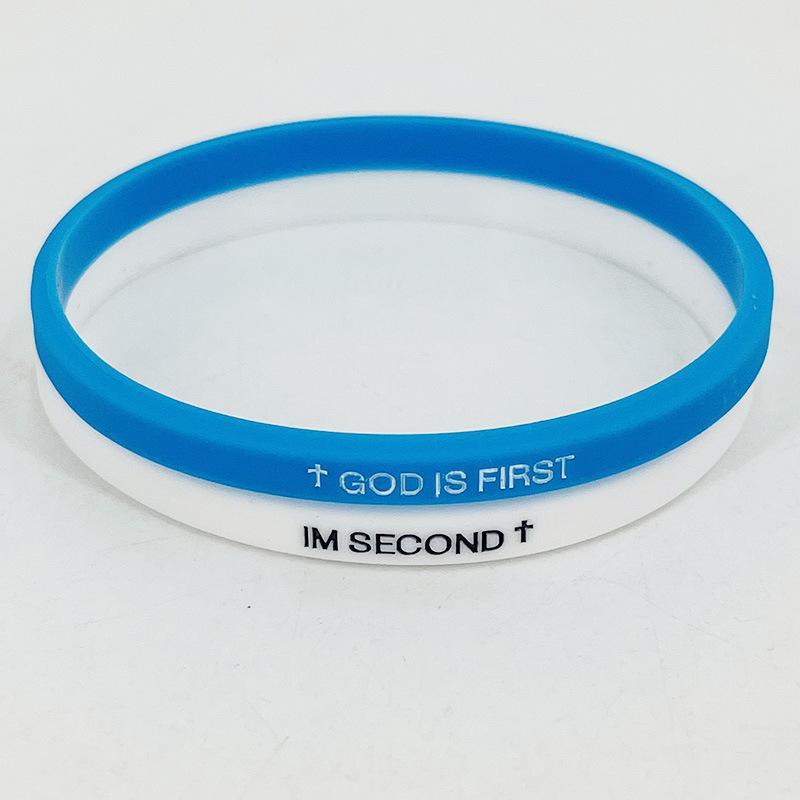God Is First I Am Second Silicone Stretchy Bracelet - Cross Pattern, Sweatproof Elastic One Size Wristband with Motivational Bible Verses, Religious Jewelry Gift for Women