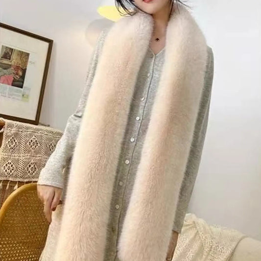 Women's Faux Fox Fur Scarf Wrap, Fluffy Soft Scarf, Thick Warm Fashionable Plush Shawl, Polyester Shawl, Casual Plain Design, Fall & Winter Accessory