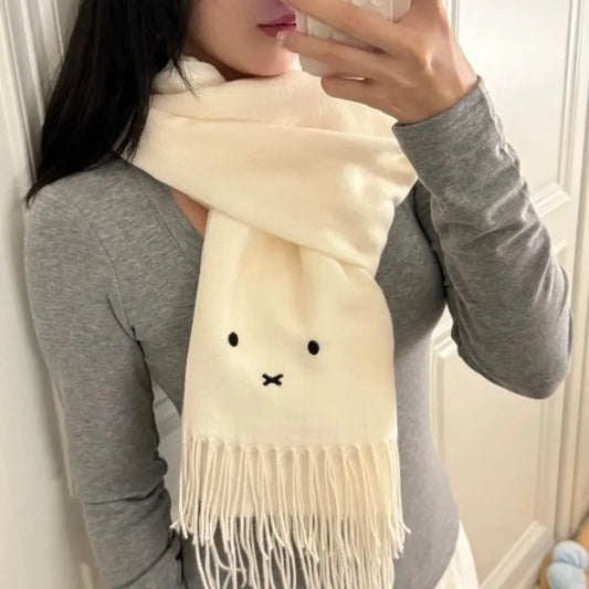 Hot Cartoon Miffy Series Wrap Scarf Cute Rabbit Creativity Fashionable Winter Keep Warm White Scarf Girls Birthday Gifts